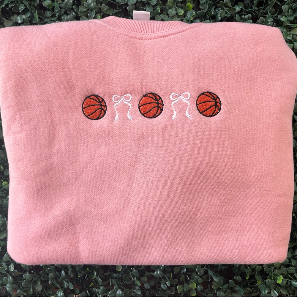 Pink Sweatshirt with Basketball Embroidery
